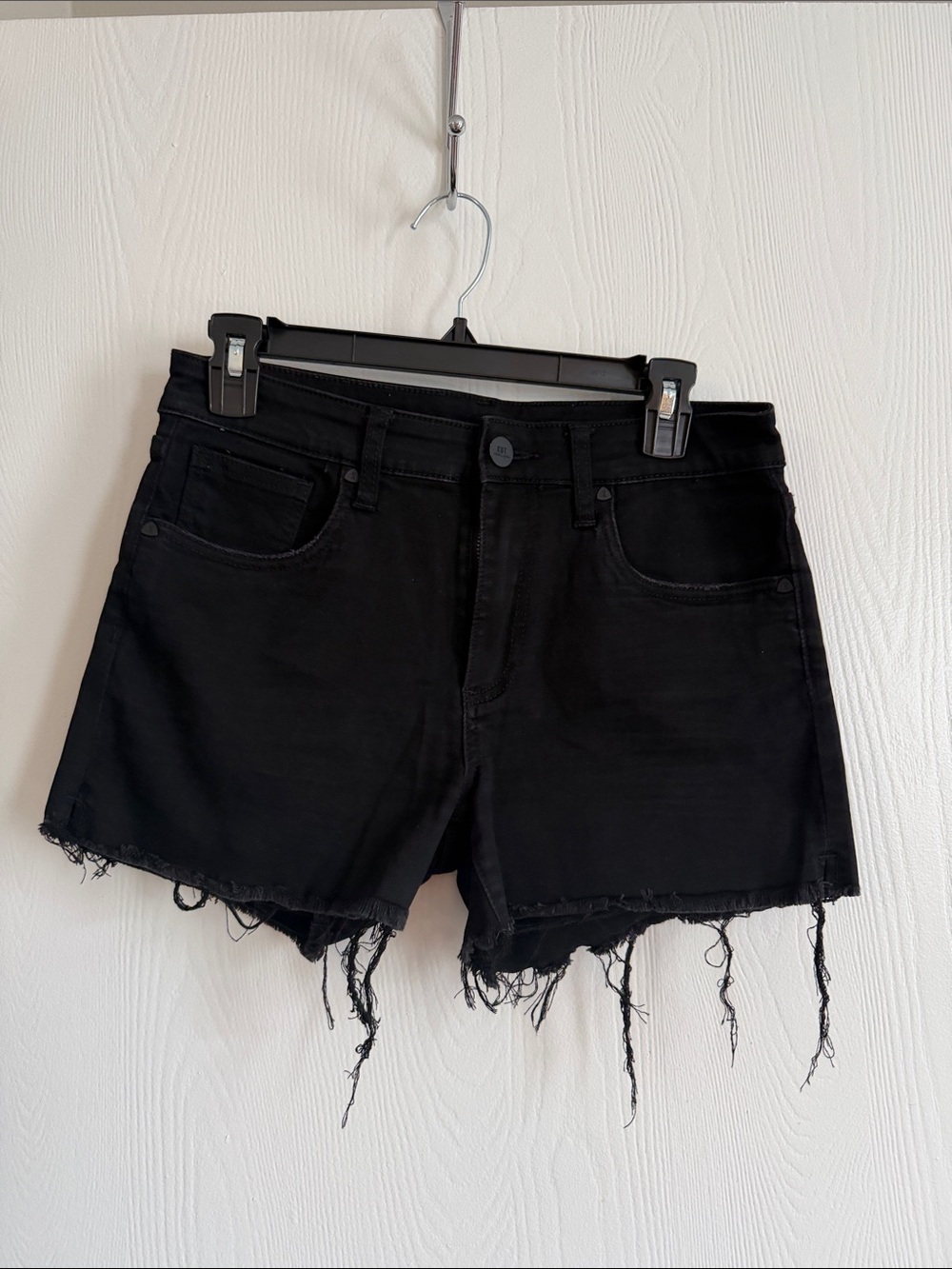 Kut from the Kloth Black Distressed Frayed Hem Denim Shorts